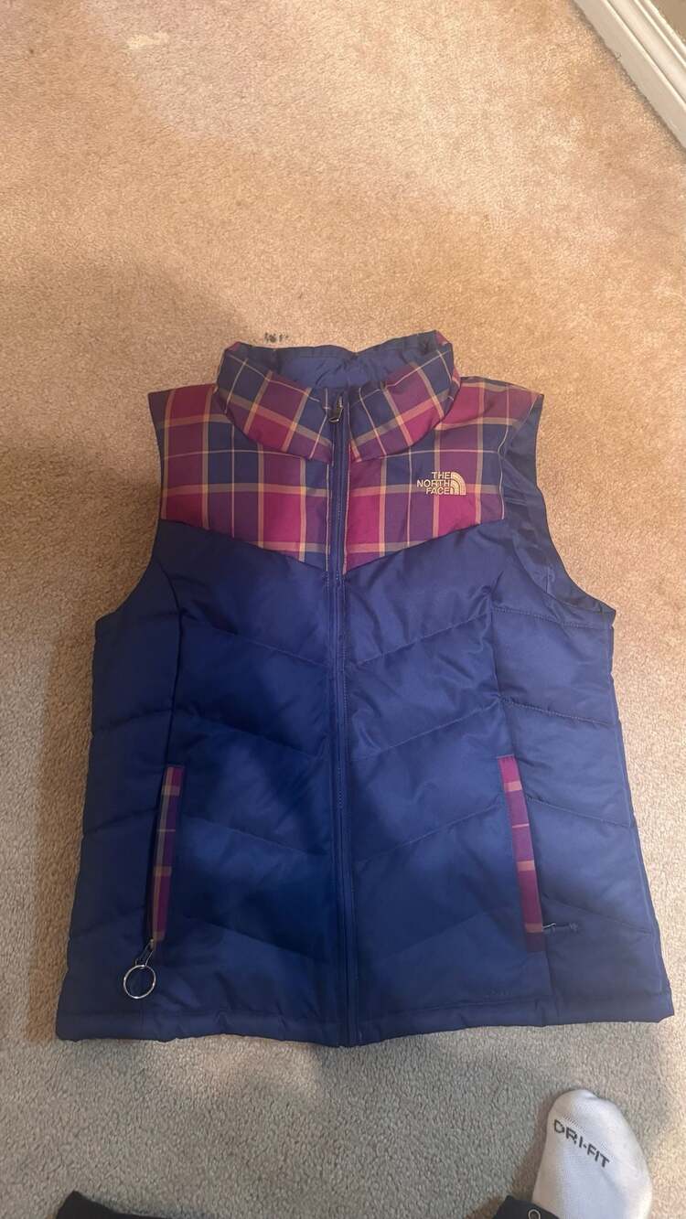 The North Face Sheka 550 Down Vest Size M Blue Plaid